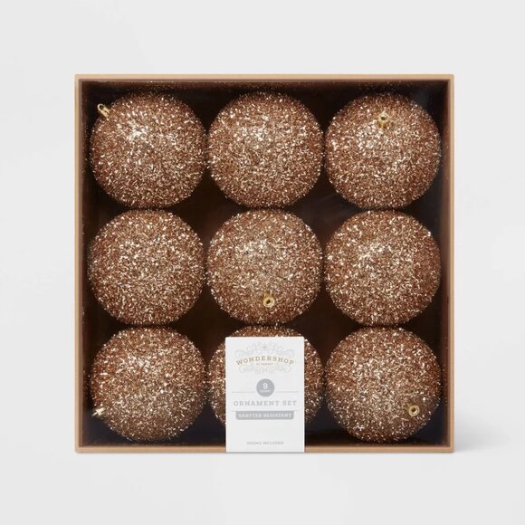 Wondershop 9pc Tinsel Ball Christmas Tree Ornament Set - Gold (NIB) - Picture 1 of 3